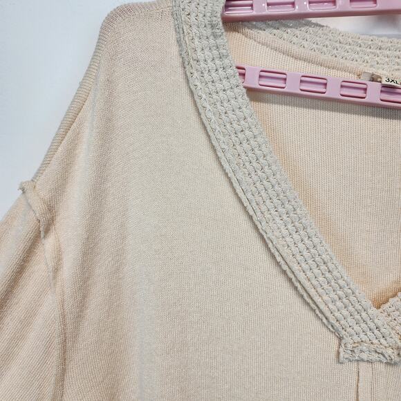 POL Cream Pullover Sweater Size 3XL Long Sleeve Seams V-neck Knit Trim Anthro - Picture 5 of 13